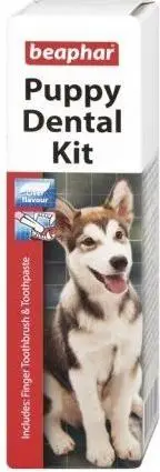 Set dental për këlyshë Beaphar Puppy, pastë dhëmbësh 50g, furçë dhëmbësh, shumëngjyrësh