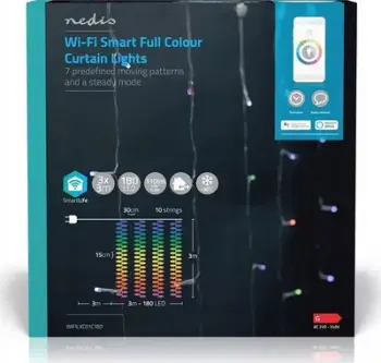 Dritë perde LED smart Nedis WIFILXC01C180, 3m, 180 LED, shumëngjyrëshe