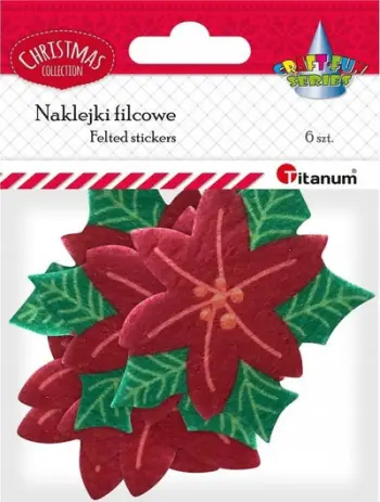 Ngjitësa dekorative fetrë Titanum Red Poinsettia, set 6 copë, lule të kuqe