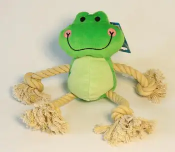 Lodër pelushi për qen Yarro International Happy Frog, me litar, 36cm