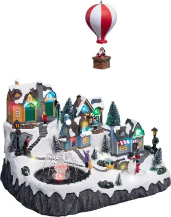 Dekor Krishtlindjes Fééric Lights Christmas Nativity Scene City, me drita dhe muzikë, 41.5 x 30 x 51.5 cm, shumëngjyrësh