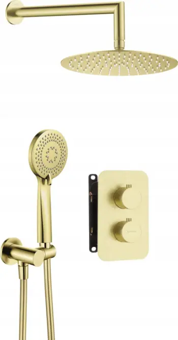 Set dushi i fshehtë Deante Box, termostatik, gold i furçuar