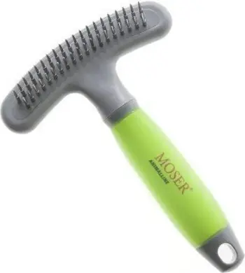 Krehër rake për qen dhe mace Moser, 2 rreshta me dhëmbë metalikë rrotullues, 17.5cm, gri jeshil