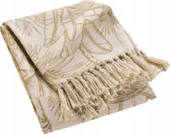 Batanije dekorative palm tree print fringed throw, 150x125 cm, pambuk poliester, beige