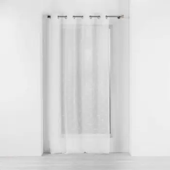 Perde transparente me unaza Olympia, 140x240cm, voile me qëndisje, e bardhë