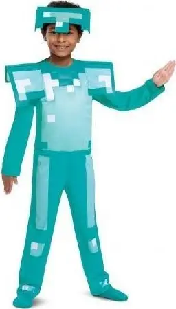 Kostum fëmijësh Disguise Minecraft Diamond Armour, me maskë, për festa, ngjyrë turkeze