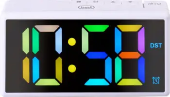 Orë alarmi Trevi EC88600, ekran i madh RGB, Snooze, USB, e bardhë