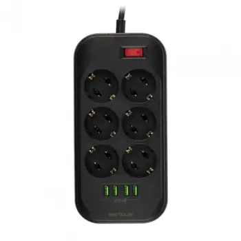 Zgjatues elektrik SRX PS66B, 6x Schuko, 4x USB, 2m, i zi