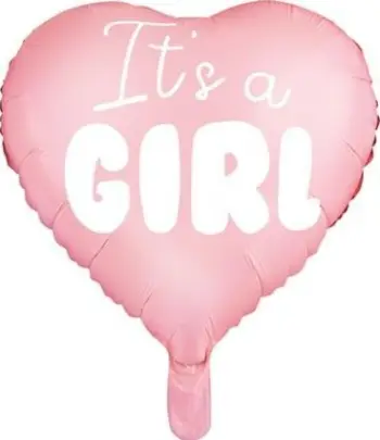 Balonë folje PartyDeco It’s a Girl, zemër 45 cm, rozë