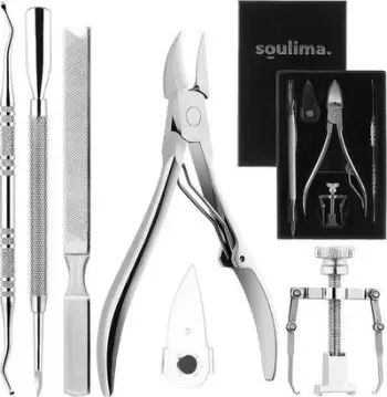 Set për thonj të futur Nail Correction, 6 vegla çelik kirurgjikal, me kuti, i argjendtë