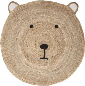 Tapet dekorativ Lorena Canals Bear Head, jute natyrale, formë koke arushe, bezhë