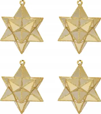 Set zbukurimesh për pemë pa bredhi Golden Stars, 4 copë, Ø 7.5cm, ngjyrë ari