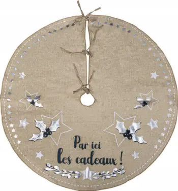 Mbulesë baze pemë Krishtlindjeje Feeric Christmas, jute me print, D 90 cm, bezhë