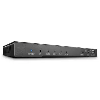 Splitter HDMI Lindy 38231, 4 porta, 4K UHD, dalje audio optike dhe analoge, i zi