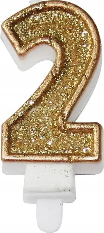 Qiri torte PartyTime Premium Candle 2, numri 2, 7.5 cm, i artë me shkëlqim