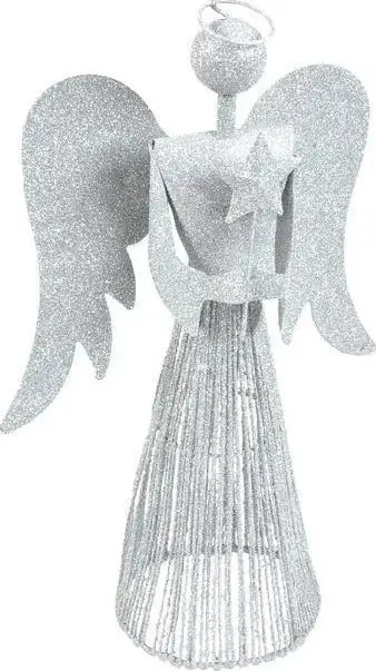 Figurë dekorative engjëll, 40cm, me yll, argjend metalik
