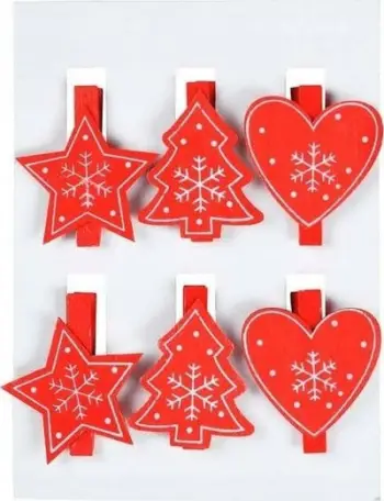 Kapëse dekori BN Wooden Red Clip, set druri, motive festive, të kuqe