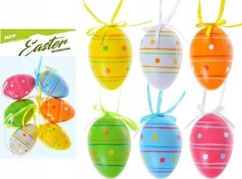 Vezë dekorative plastike MFP Easter, 6cm, set 6 copë, shumëngjyrëshe