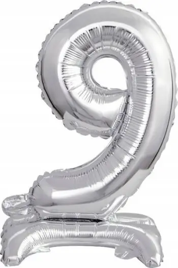 Balon dekorativ mini me numër 9, 22 x 40 cm, argjend