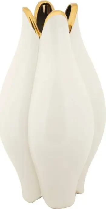 Vazo dekorative qeramike White, 21x40 cm, e bardhë me të artë