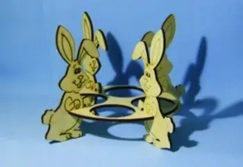 Standi për vezë Anma Plywood Bunny, 4 vezë, dekor Pashke, dru natyral