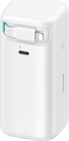 Powerbank Usams, 18000mAh, PD 45W, me kabllo Lightning tërheqëse, i bardhë