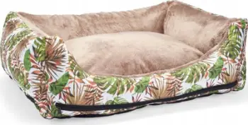 Shtrat për qen Bimbay Sofa Pattern 2, 80x65 cm, me jastëk të dyanshëm, ngjyrë bezhë me gjethe