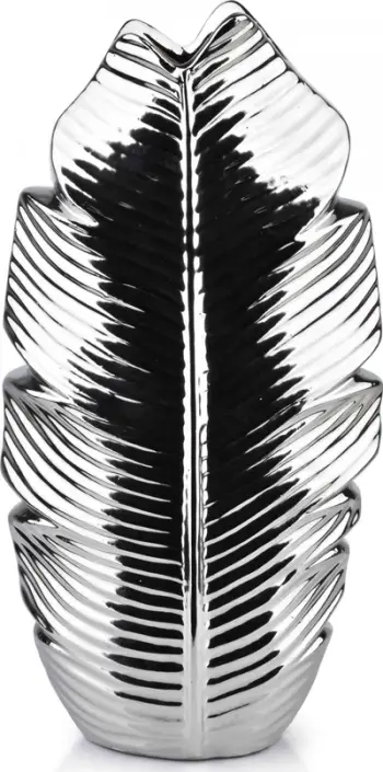 Vazo dekorative Mondex Leaf Silver, qeramike, 35cm, argjendtë