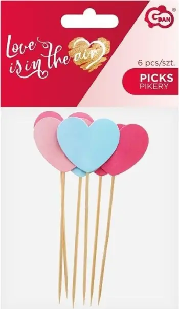 Shkopinj dekorativë Godan Love Is in the Air, zemra 3D, 6 copë, shumëngjyrëshe