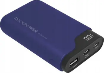 Power bank RealPower PB-7500C, 7500 mAh, USB A dhe USB C, blu e errët