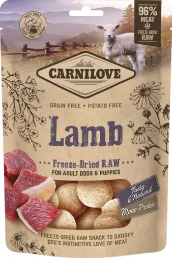 Shpërblim për qen Carnilove Raw, qengj i tharë me ngrirje, monoproteinë, 60g
