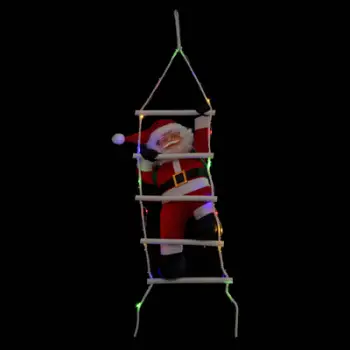 Statujë dekorative Feeric Christmas Climbing Santa Claus, shkallë me drita LED shumëngjyrëshe, 70 cm, e kuqe
