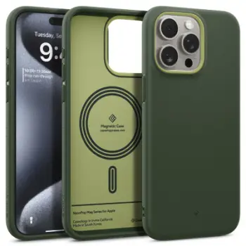 Maskë Caseology Nano Pop Mag për iPhone 15 Pro, silikoni dy shtresa, MagSafe, jeshile AVO