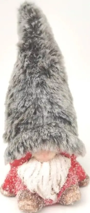 Figurë dekorative Krishtlindjesh Saska Christmas Gnome, 17cm, kapelë pelushi, gri e kuqe