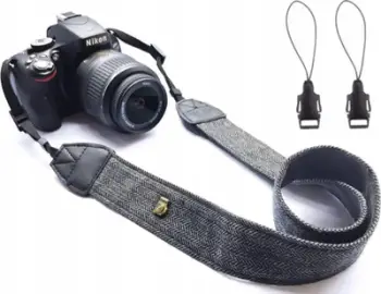 Rrip qafe dhe shpatulle Lync për kamera DSLR dhe mirrorless, pambuk, i rregullueshëm, gri