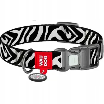 Qafore për qen WAUDOG NYLON Zebra, Smart ID, reflektuese, e zezë me të bardhë