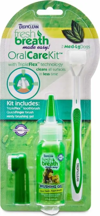 Set oral për qen TropiClean Fresh Breath, xhel mente 59ml, furçë dhëmbësh, jeshil