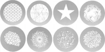 Set gobo për projektor drite GlareOne Spotlight Gobo Set 3, 8 maska, diametër 66 mm