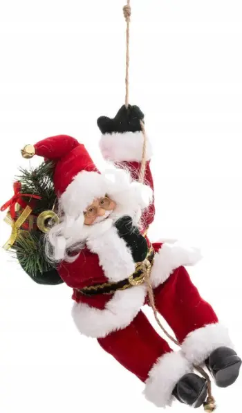 Dekoratë Krishtlindjesh Atmosphera Santa Claus On A Rope, 30cm, varëse, e kuqe