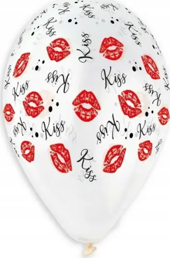 Balona dekorative Gemar Kiss Kiss, 33 cm, set 5 copë, të bardha transparente