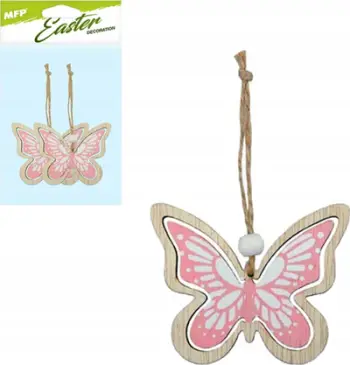 Dekor varës druri MFP Butterfly, 7cm, set 2 copë, rozë