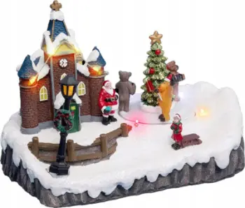Dekoratë Krishtlindjesh Fééric Christmas Town Santa, me drita, elementë lëvizës, shumëngjyrëshe
