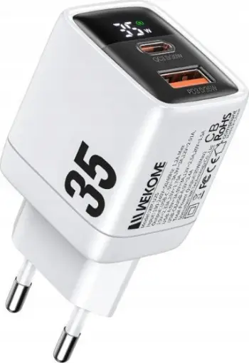 Karikues muri Wekome WP-U25, 35W GaN, USB-C PD dhe USB-A, i bardhë