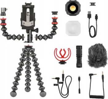 Set vlogimi për telefon JOBY GorillaPod Mobile Vlogging Kit JB01645, stativ fleksibil, dritë LED dhe mikrofon, i zi