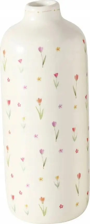 Vazo qeramike BLÜMI Flower, 19cm, motiv lulesh, e bardhë