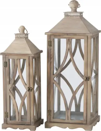 Fener dekorativ Wooden Lantern Karol, set 2 copë, madhësi e madhe, dru natyral