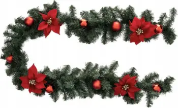 Girlandë Krishtlindjesh Feeric Lights and Christmas Red Poinsettias, 2m, dekorative, e kuqe