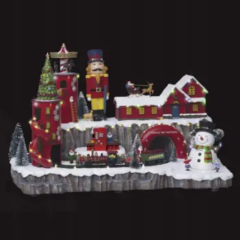 Dekor Krishtlindjesh Fééric Christmas Town Gift Factory, me drita lëvizje dhe muzikë, 57.5cm, shumëngjyrësh