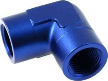 Lidhës TurboWorks 90°, 1/8 NPT, femër në femër, alumini, blu