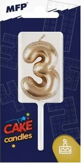 Qiri torte MFP Golden Candle Balloon, numri 3, ari metalik